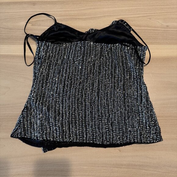 Parker Parker Justine Sequin Ruffled Frill Black Silver Camisole Top X-Small XS - Picture 4 of 9